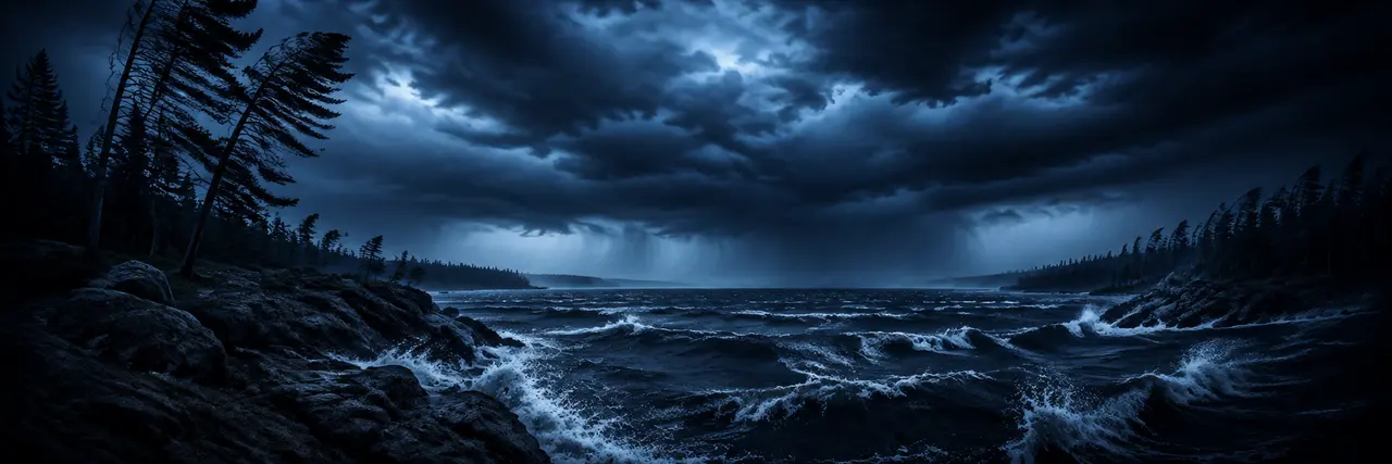 Gale-force waves on a Canadian wilderness lake